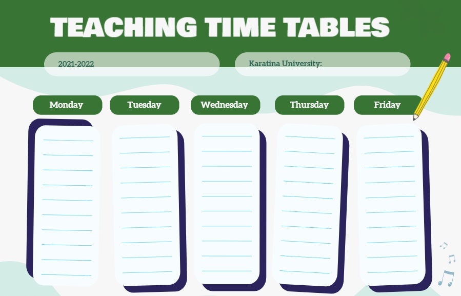 Teaching Time Tables for First Semester 2021/2022 Academic